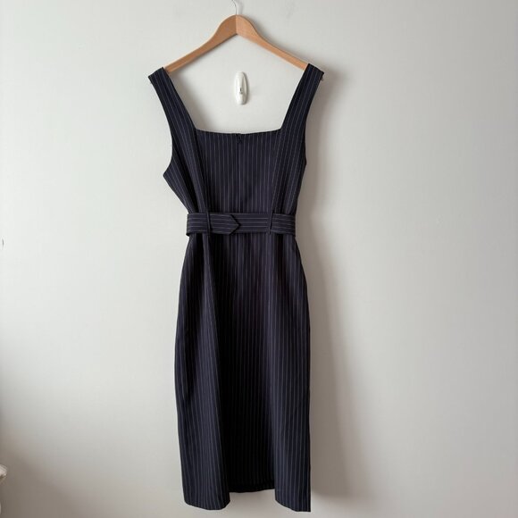 Banana Republic Belted Sheath Midi Dress Navy Stripe Size 10 - Picture 6 of 9